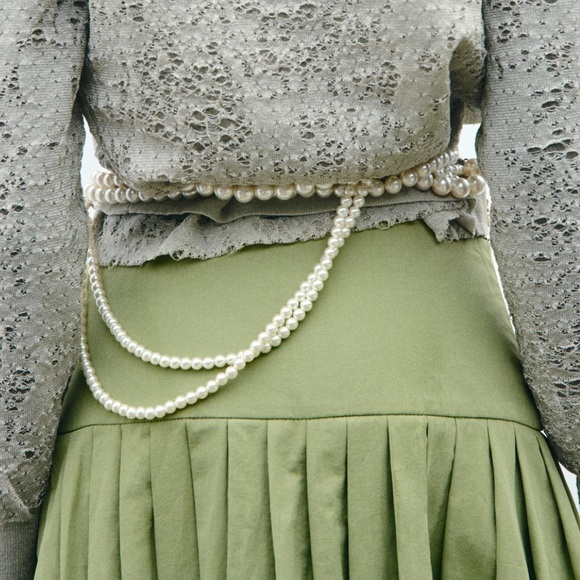 Zara Cotton Pleated Midi Skirt Mid Waist Yoke Detail at waist ZW Green XS NWT - Picture 10 of 16